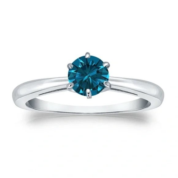 1ct Lab Created Blue Diamon Ring - Picture 5 of 9